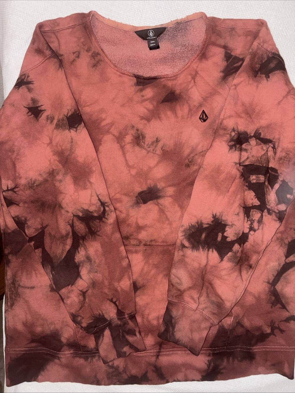 Women’s Volcom Size M Sweater Maroon Black Tie Dye 2019